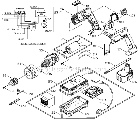 Page L Diagram and Parts List for 863G Type 1 Porter Cable Cordless Drill
